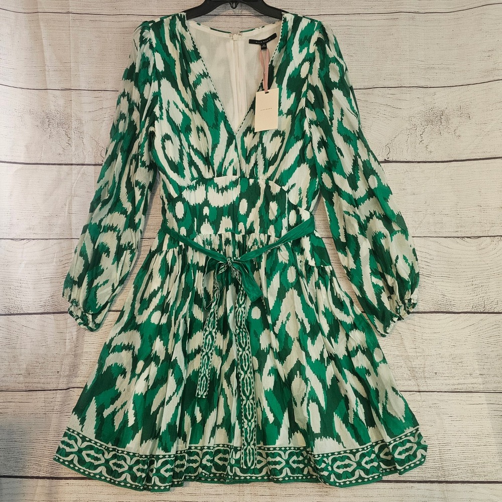 Alex Marie Size 4 Tropical Getaway Renata Printed Dress Green IKAT NWT 1088